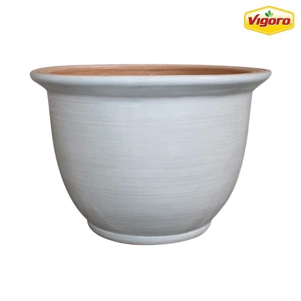 Vigoro 15 in. Giselle Large Chalk Resin Composite Planter (15 in. D x 10 in. H) With Drainage Hole