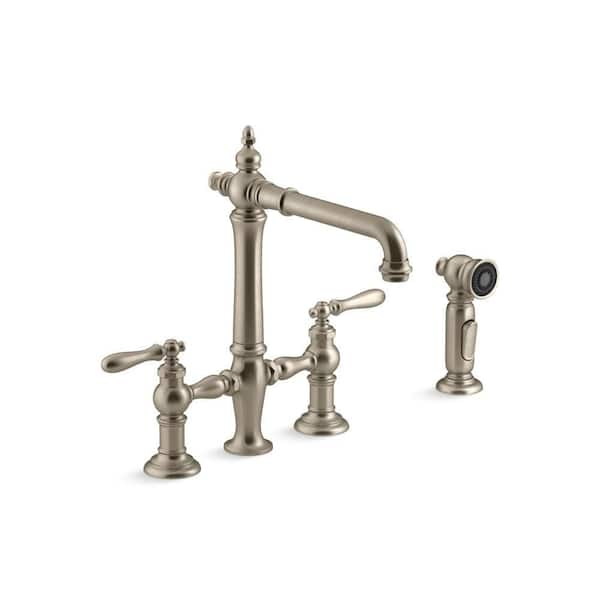 KOHLER Artifacts Double-Handle Surface Mount Bridge Kitchen Faucet in ...