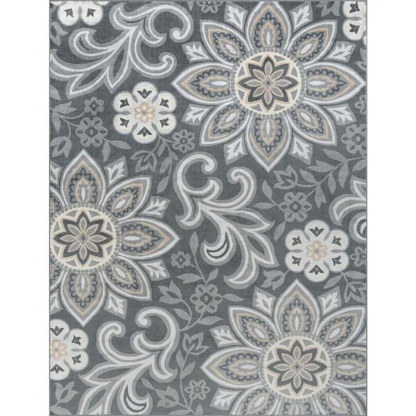Madison Floral Dark Gray 5 ft. x 7 ft. Indoor Area Rug
