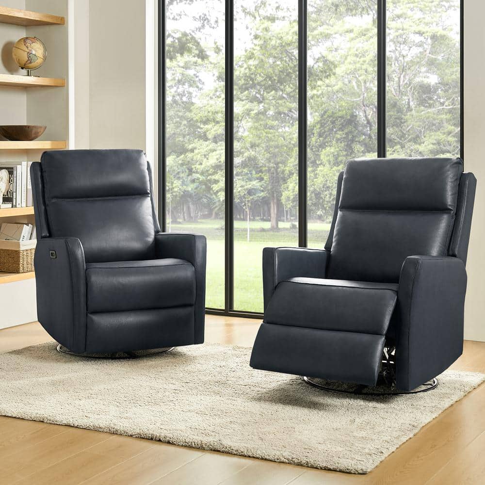 JAYDEN CREATION Nina Navy 29.5 in. W Genuine Leather Swivel Rocker