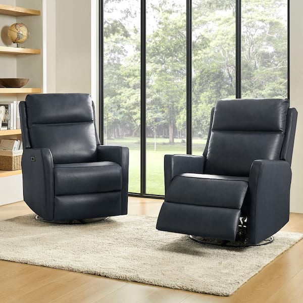 Nina Navy 29.5 in. W Genuine Leather Swivel Rocker Power Recliner (Set of 2)