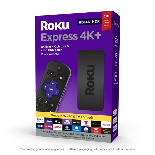 Roku Roku Express 4K+:Streaming Device HD/4K/HDR, Fast Wi-Fi, Voice Remote with TV controls, and Premium HDMI Cable