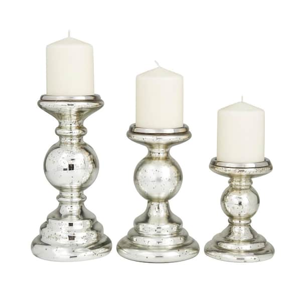 Litton Lane Silver Glass Glam Candle Holder (Set of 3)