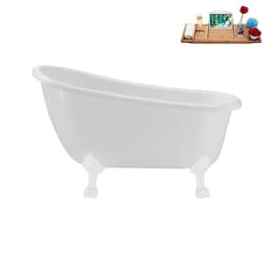 53 in. x 25.6 in. Acrylic Clawfoot Soaking Bathtub in Glossy White with Glossy White Clawfeet and Matte Pink Drain