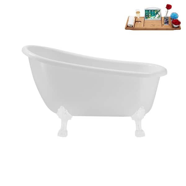 Streamline 53 in. x 25.6 in. Acrylic Clawfoot Soaking Bathtub in Glossy White with Glossy White Clawfeet and Matte Pink Drain