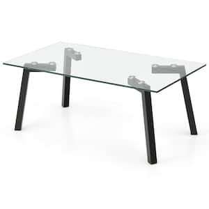 44 in. Transparent Rectangle Tempered Glass Coffee Table Modern Center Table with Metal Frame for Living Room
