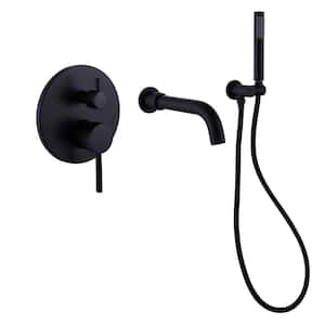 2-Handle 1- -Spray Wall Mounted Tub and Shower Faucet Handheld Bathtub Faucet in Matt Black (Valve Included)
