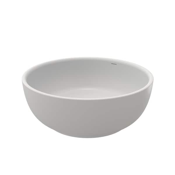 59 in. x 59 in. Round Stone Resin Solid Surface Flatbottom Freestanding Soaking Bathtub in Matte White