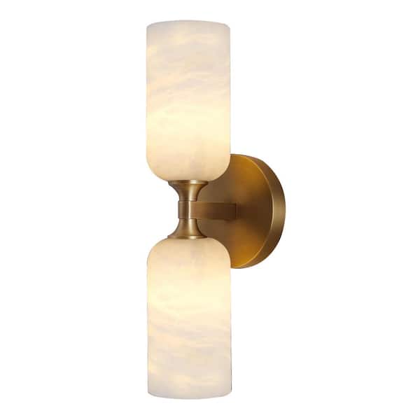 PUYRNF Modern 2-Light Brass Marble Wall Sconce for Bedroom and Living Room,Bathroom,Wall Light With G9 Bulbs(Set of 1)