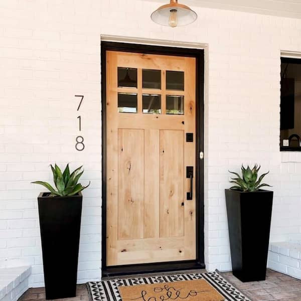 DIY 32 in. x 80 in. Knotty Alder Left-Hand 6 Lite Clear Glass Unfinished Wood Front Door Kit w/ Quick Assemble Jamb