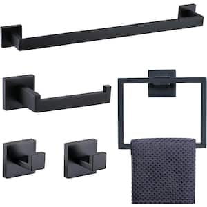 23.6 in. Wall Mounted, Towel Bar in Black, 5-Piece