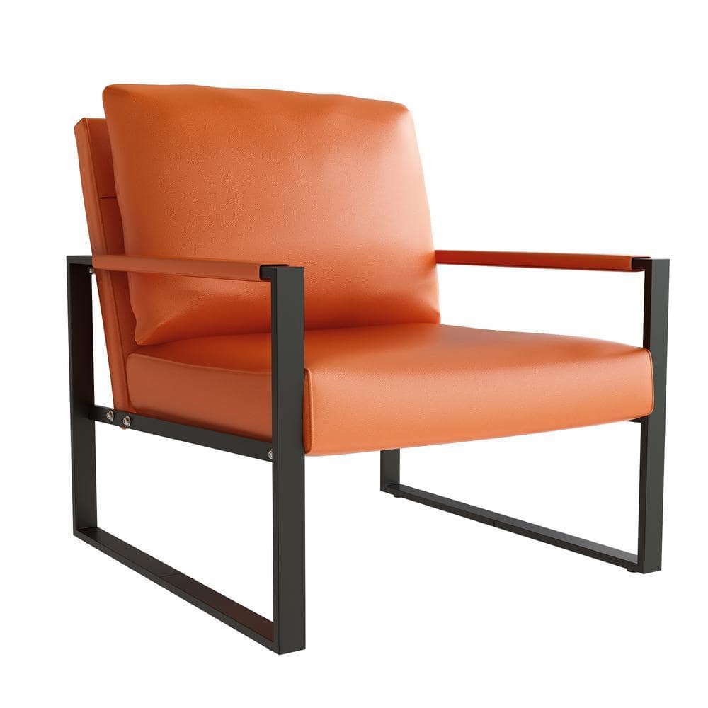 Eureka Mid Century Orange Faux Leather Armchair, Modern Lounge