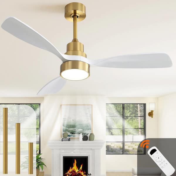 Gloweer 48 in. White Downrod Mount Standard Ceiling Fan With 3-Solid Wood Blades Remote Control For Living Room