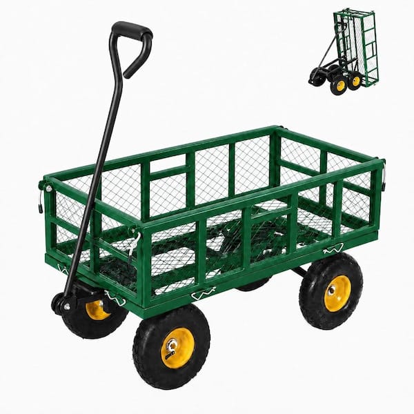 900 Lbs Steel Garden Dump Cart, Heavy Duty Yard Dump Wagon Utility Cart with Removable Sides, 180° Swivel Handle
