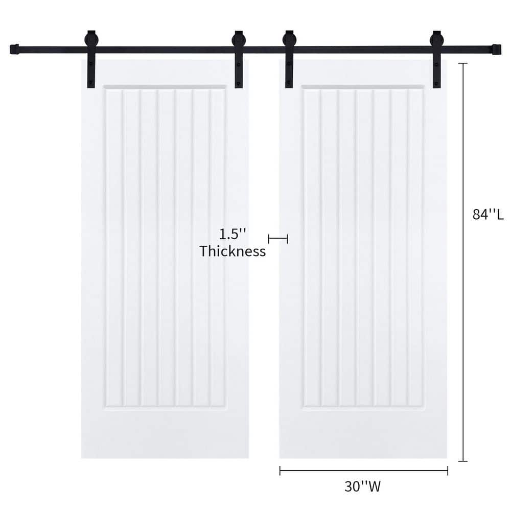 Double Modern Five Panel 30 in. x 84 in. MDF White Barn Sliding Door With Hardware kit price history on PriceWatchPro