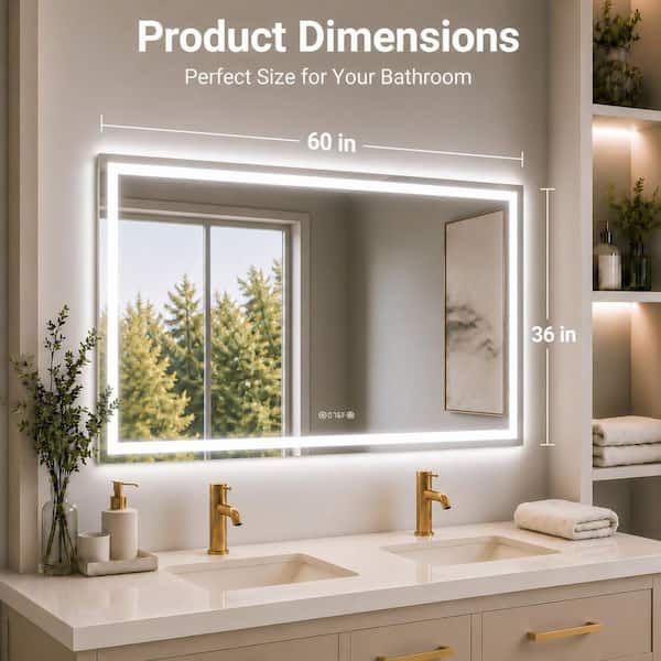 Luma Pro 60 in. W x 36 in. H Rectangular Frameless LED Light Dimmable Anti-Fog Wall Bathroom Vanity Mirror