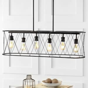 Marion 37.75 in. 6-Light Oil Rubbed Bronze Adjustable Iron Farmhouse Rustic LED Pendant