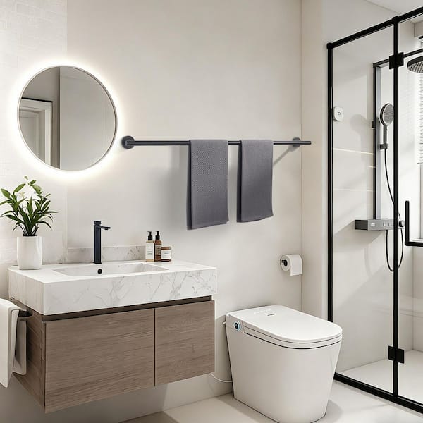 36 in. Wall Mounted Single Towel Bar in Matte Black