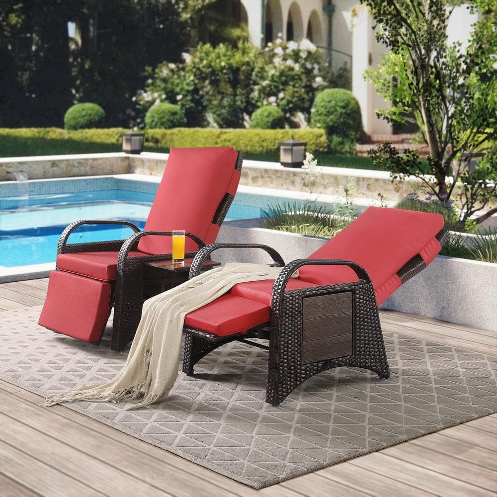 THY HOM Menton Brown Wicker 2 Piece PE Rattan Outdoor Lounge Recliner Chair with Olefin Red Cushion Color JPBSA001BRRD 2 The Home Depot