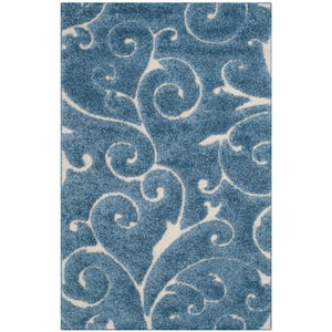 Florida Shag Light Blue/Cream 4 ft. x 6 ft. Floral Area Rug