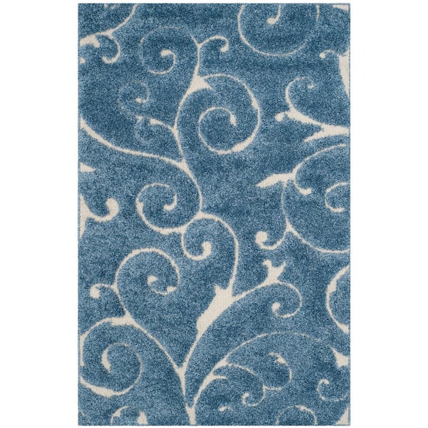 SAFAVIEH Florida Shag Light Blue/Cream 4 ft. x 6 ft. Floral Area Rug