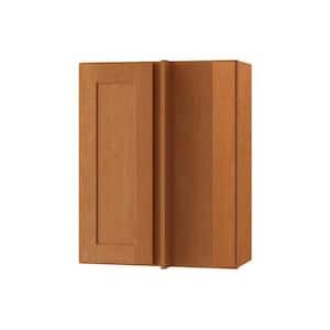 Hargrove Cinnamon Stain Plywood Shaker Assembled Blind Corner Kitchen Cabinet Soft Close R 24 in W x 12 in D x 30 in H