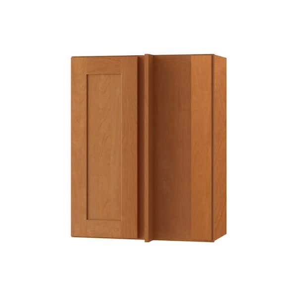 Home Decorators Collection Hargrove Cinnamon Stain Plywood Shaker Assembled Blind Corner Kitchen Cabinet Soft Close R 24 in W x 12 in D x 30 in H