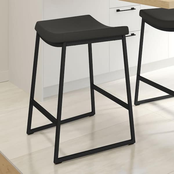 Amisco David 30.25 in. Black Faux Leather/Black Metal Bar Stool