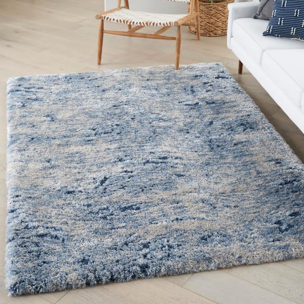 Luxurious Shag Light Blue 4 ft. x 6 ft. All-over design Contemporary Area Rug