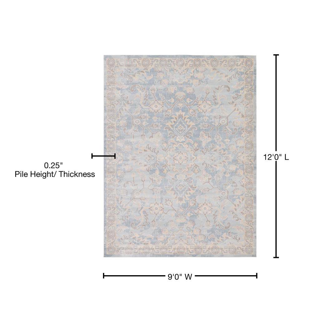Serene Light Blue Floral 9' x 12' Handmade Synthetic Rug
