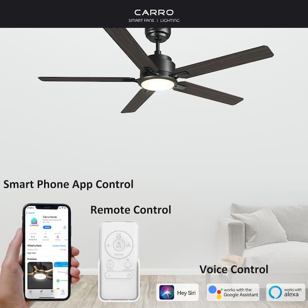 Essex II 60 in. Dimmable LED Indoor/Outdoor Black Smart Ceiling Fan with Light and Remote, Works with Alexa/Google Home