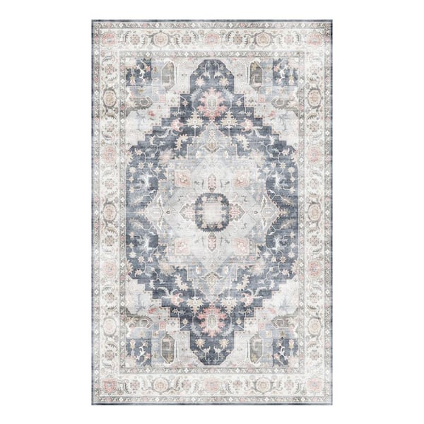 G.A. Gertmenian and Sons Crystal Print Abydos Blue 5 ft. x 7 ft. Center Medallion Indoor Area Rug
