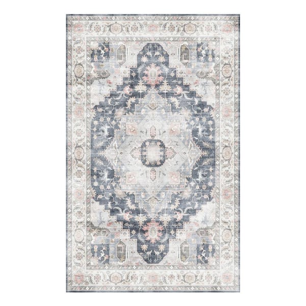 Gertmenian Crystal Print Abydos Blue 5 ft. x 7 ft. Center Medallion Indoor Area Rug