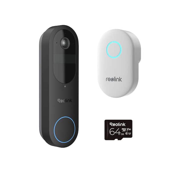 Smart Video Doorbell 2K 4MP Battery Operated Wireless Wi-Fi with Chime and 64GB MicroSD Card – Black