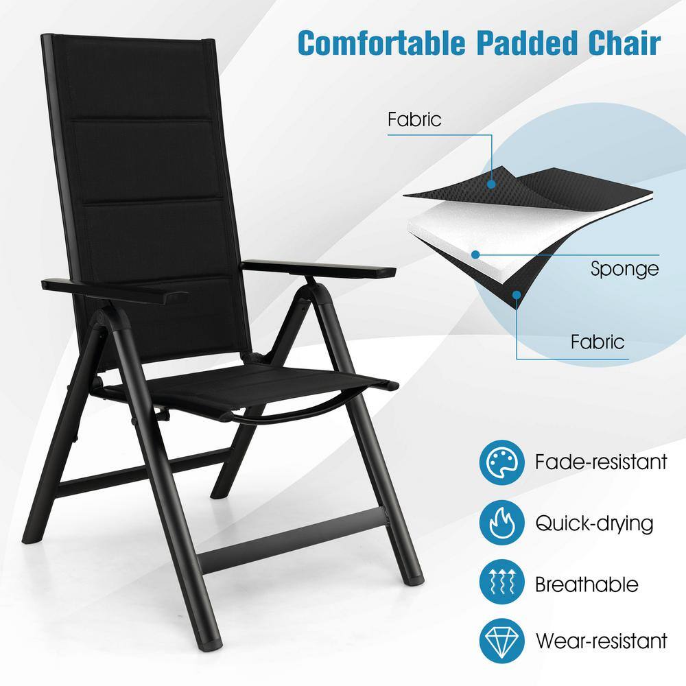 Black Aluminum Outdoor Dining Chair with Adjustable Backrest and Mesh Fabric