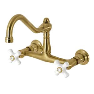 Vintage 2-Handle Wall-Mount Bathroom Faucets in Brushed Brass