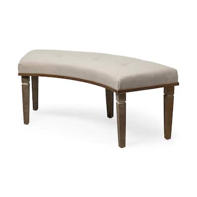 Aponas 54.5 W x 20 D Beige Upholstered Brown Wooden Curved Dining Bench