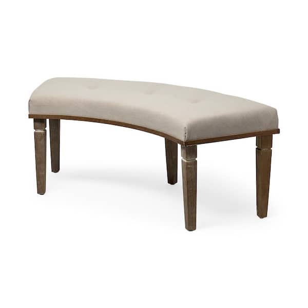 Mercana Aponas 54.5 W x 20 D Beige Upholstered Brown Wooden Curved Dining Bench