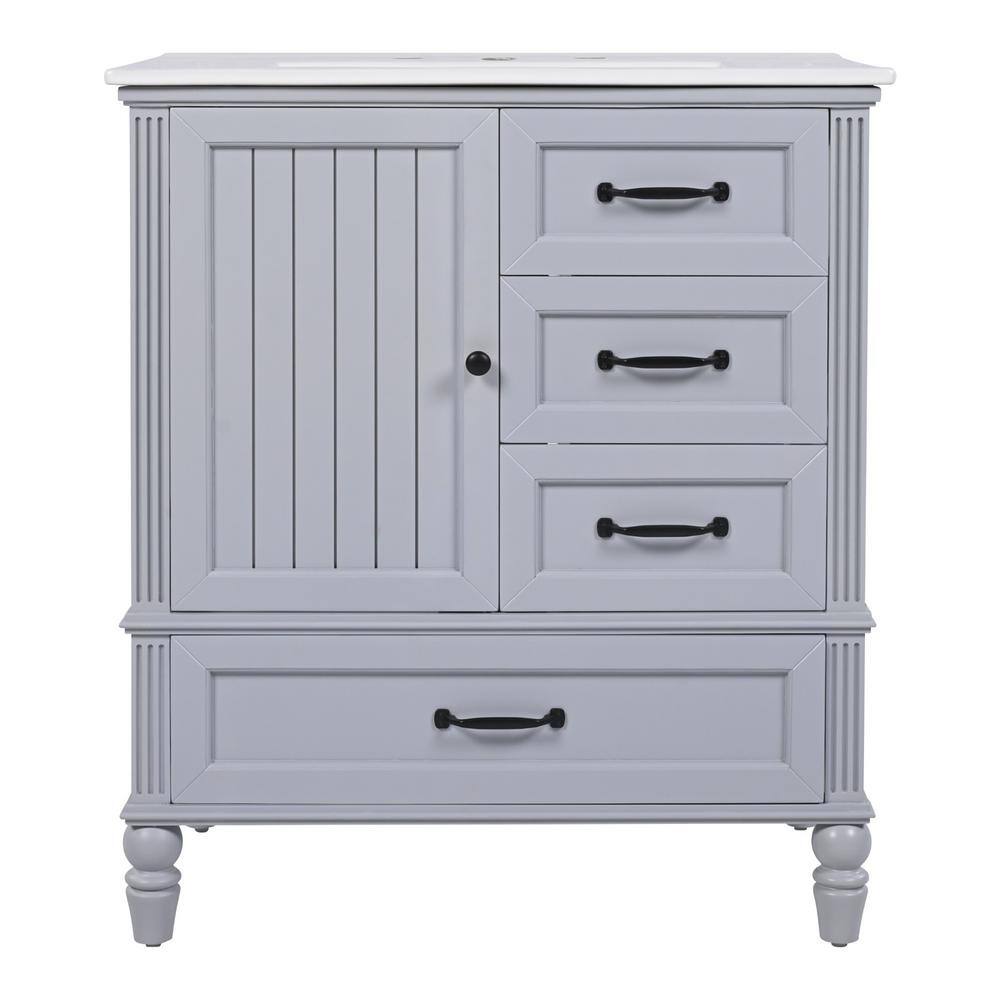 30 in. Freestanding Grey Bath Vanity with White Ceramic Top, 3 Drawers and Bathroom Door Storage Cabinet Unassembled price history on PriceWatchPro