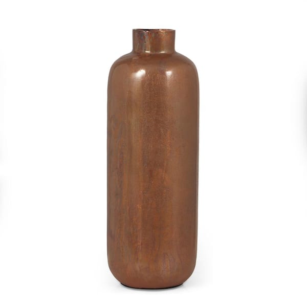 Unbranded 14 in. Light Brown Cylindrical Metal Decorative Vase, Bottle vase, Table Vase