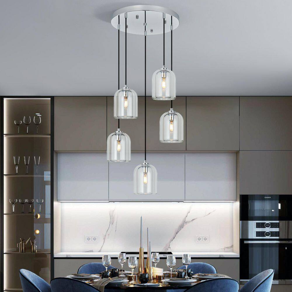 Modern Chrome Pendant Lights Kitchen Island Ceiling Chandelier Indoor Crystal Hanging Light （5Light） price history on PriceWatchPro
