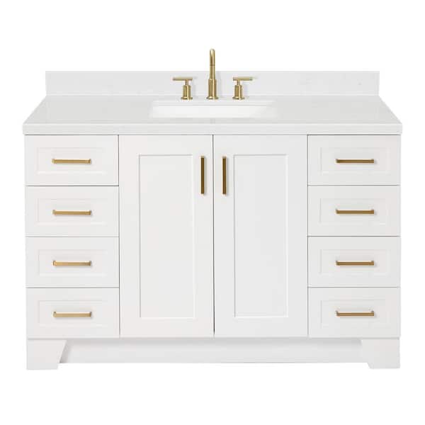 Taylor 54 in. W x 22 in. D x 36 in. H Single Sink Freestanding Bath Vanity in White with Carrara Quartz Top