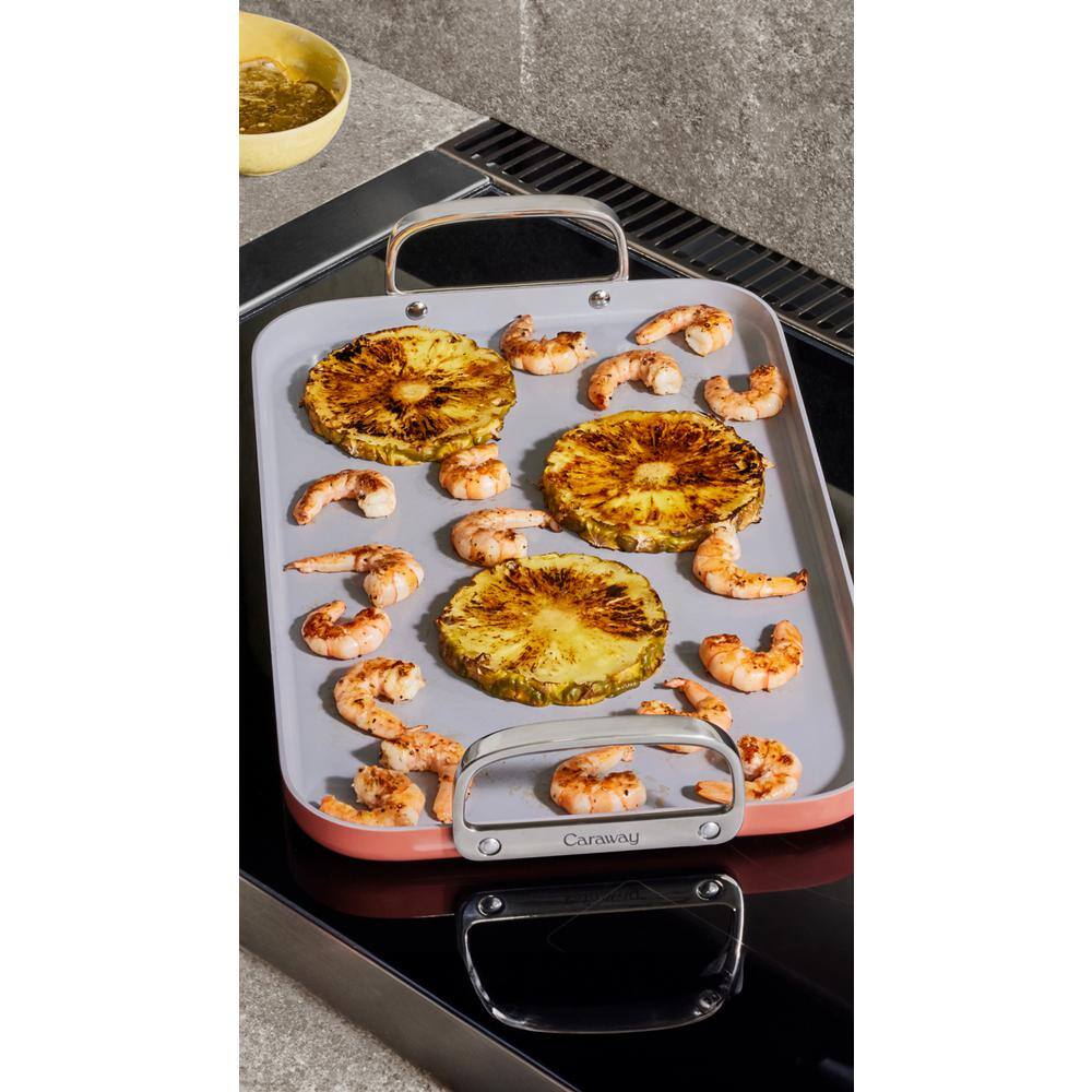 Terracotta Ceramic Nonstick Double Burner Griddle with Stainless Steel Handles