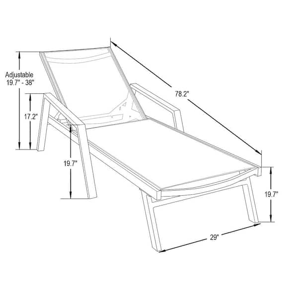 LeisureMod Marlin Patio Chaise Lounge Chair with Armrests in White Aluminum Frame Green