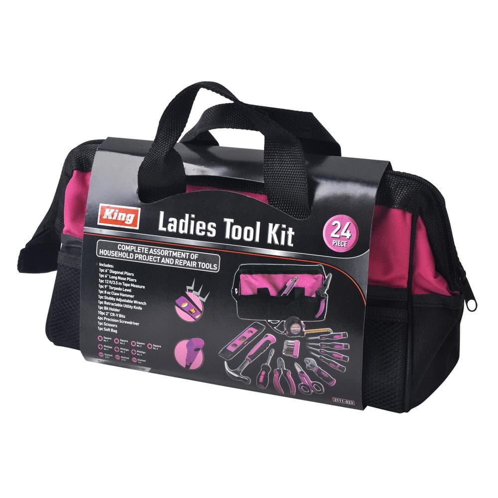 DEKOPRO Pink Tool Set for Women Ladies Girls, 226-Piece Household Hand Tool  Kit with Wide Mouth Open Storage Tool Bag for DIY, Home and Equipment
