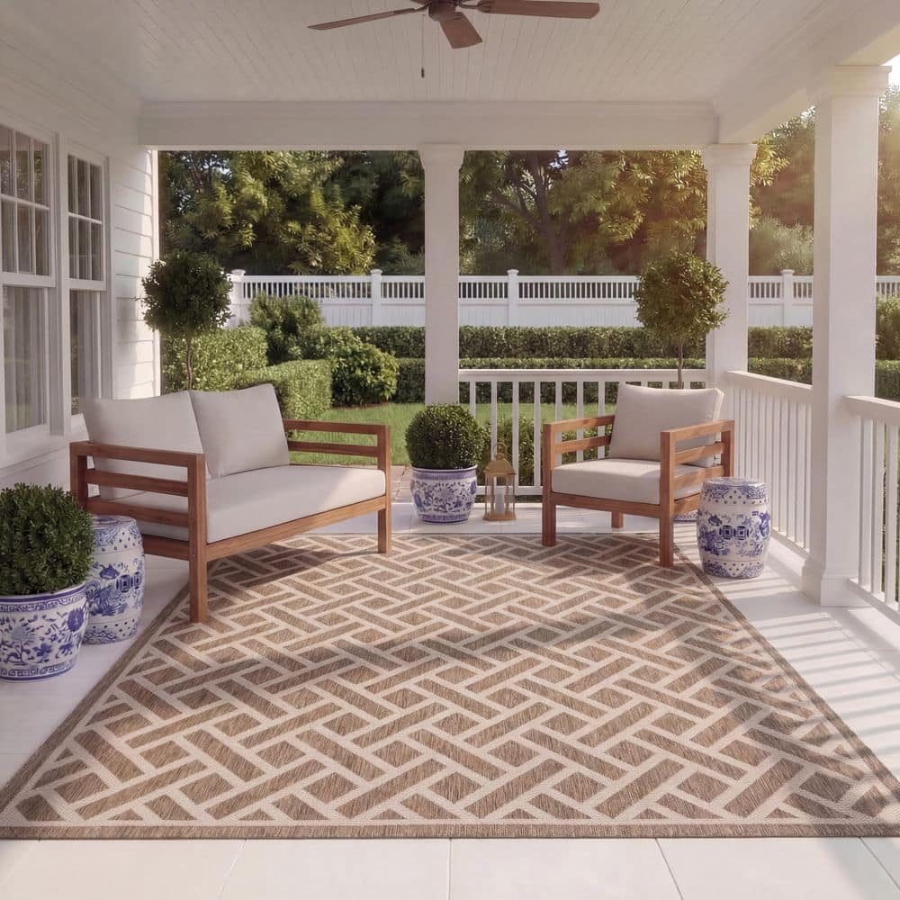Courtyard Brown/Light Beige 8 ft. x 11 ft. Geometric Indoor/Outdoor Patio  Area Rug price history on PriceWatchPro