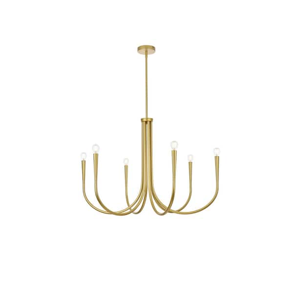 Unbranded 36 in. Home Living 6-Light Brass Chandelier with no Bulbs Included