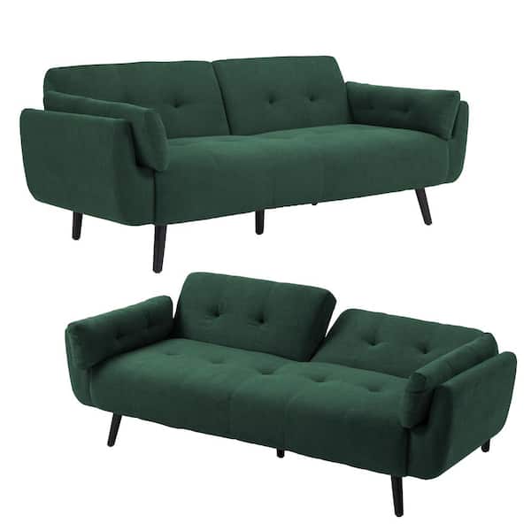 Uixe 74.9 in. W Green Polyester Upholstered Convertible Folding Futon Sleeper Couch Twin Size Sofa Bed(Set of 2)