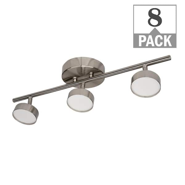 ETI LIGHTING 20 in. Brushed Nickel 3-Light Track Light Adjustable Lamp Heads LED Flush Mount 1650 Lumens 2700K-5000K (8-Pack)