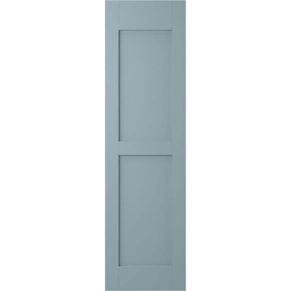 Ekena Millwork 15 in. W x 62 in. H Americraft 2-Equal Raised Panel Exterior Real Wood Shutters Pair in Peaceful Blue